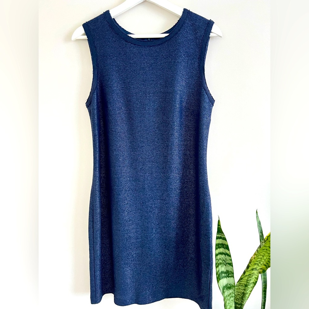 Nicole Miller Artelier Raw Hem Sheath Dress Blue 8